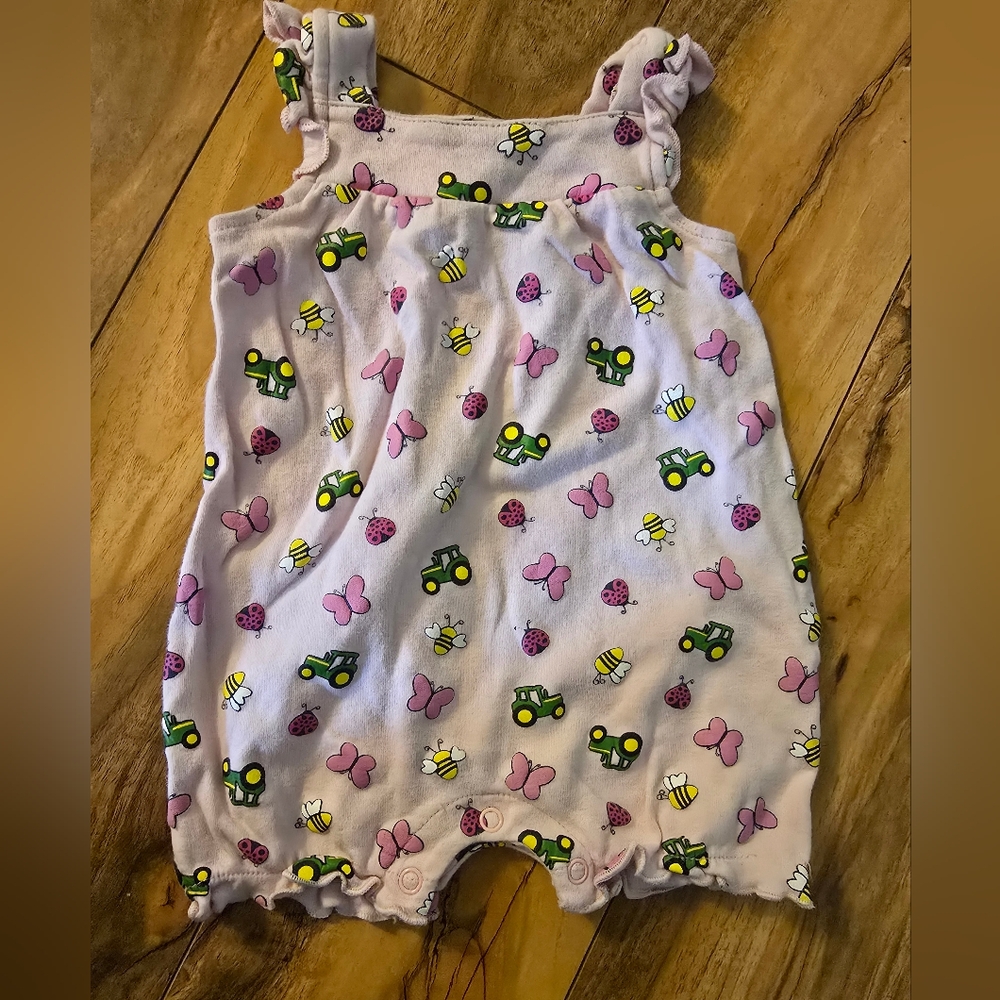 Adorable John Deere Baby Romper with Pink Tractor Print